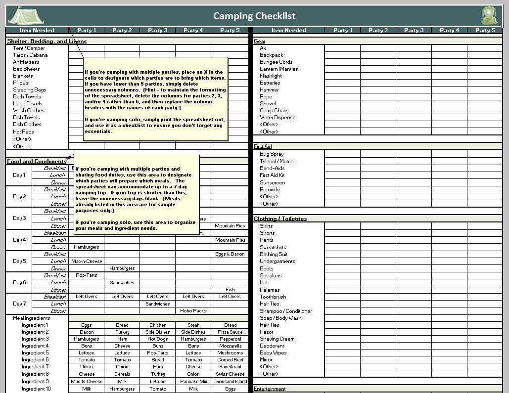 Camping Checklist Template from checklisttemplate.net