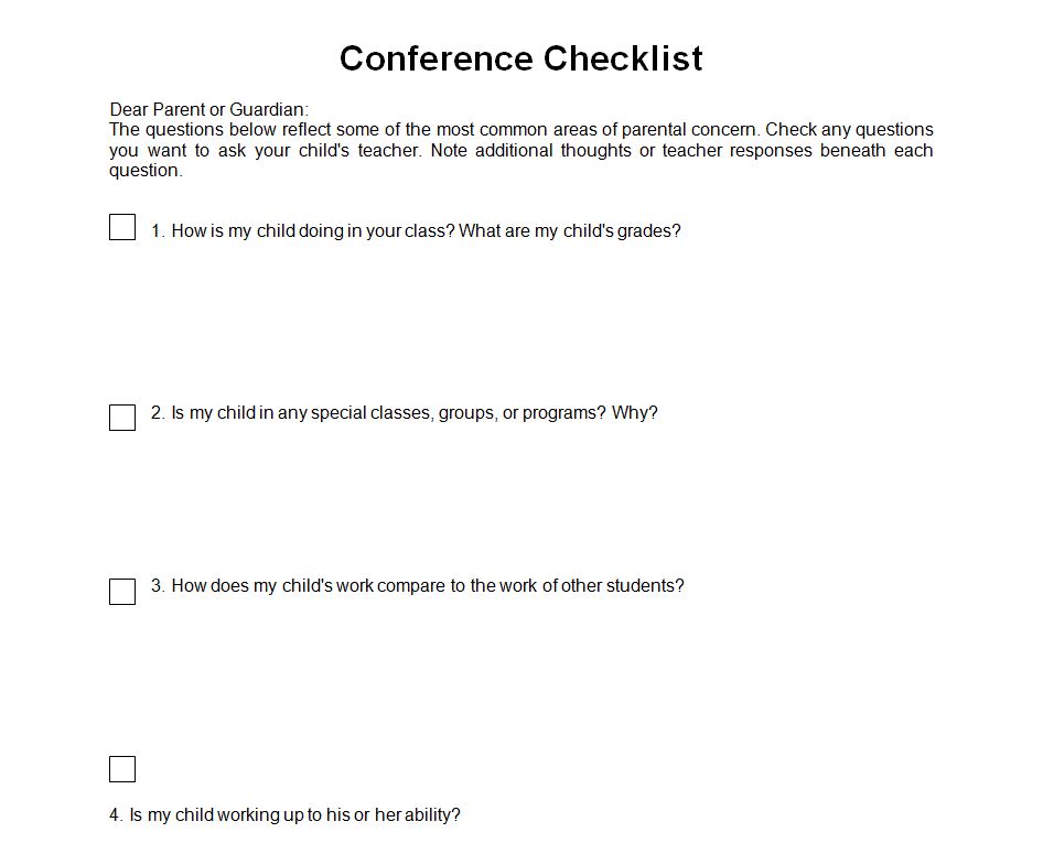 Parent Teacher Conference Checklist