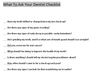 What To Ask Your Dentist Checklist