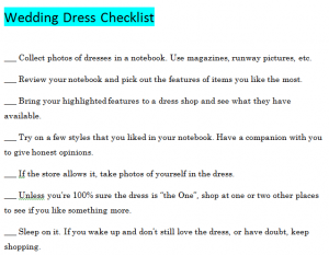 Wedding Dress Checklist