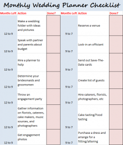 Monthly Wedding Planner Checklist