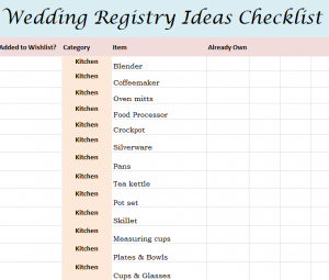 excel wedding registry checklist