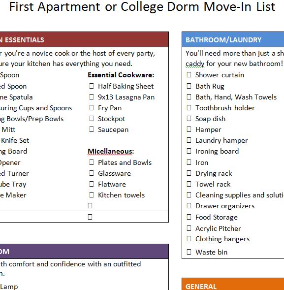 Moving into your First Apartment Checklist