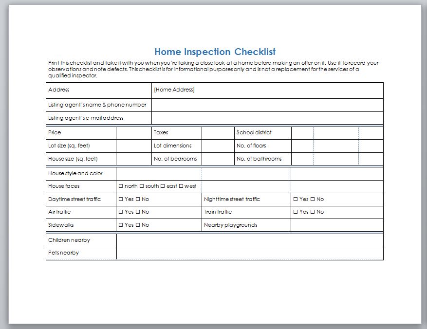 Home Inspector Checklist | Home Inspector