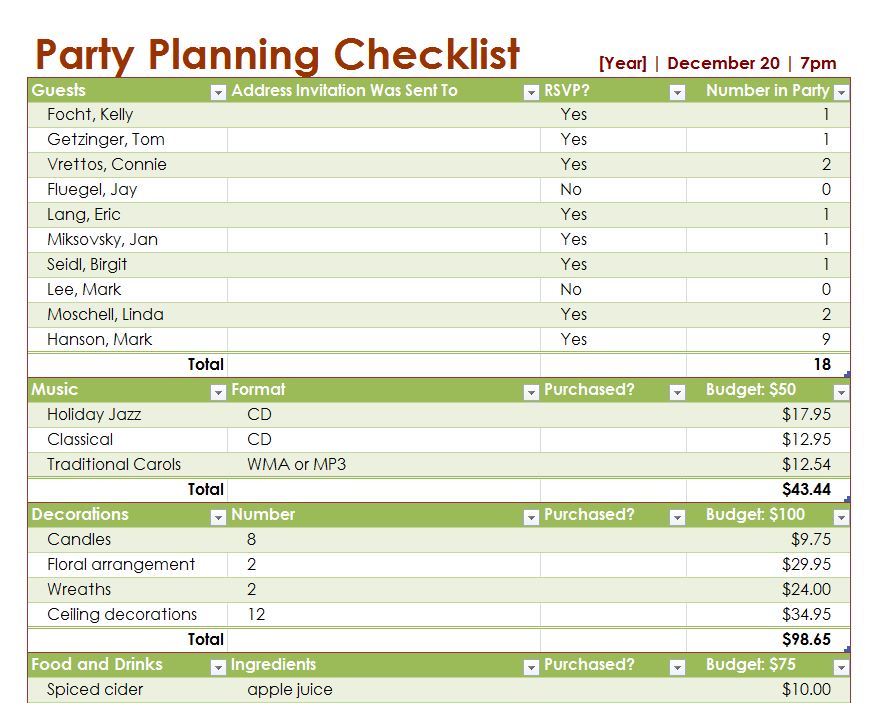 Party Planning List Template from checklisttemplate.net
