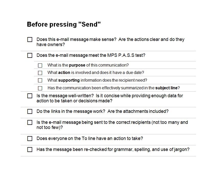 Email Checklist Email Checklist Template