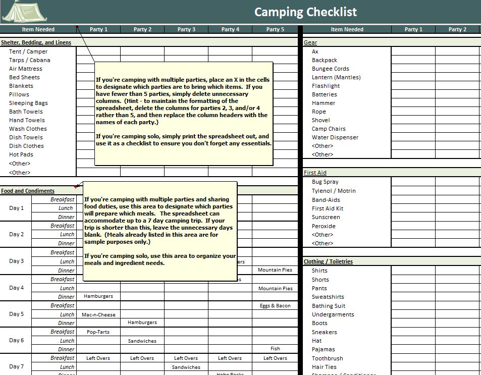 Camping Necessities Checklist | Necessities for Camping Checklist