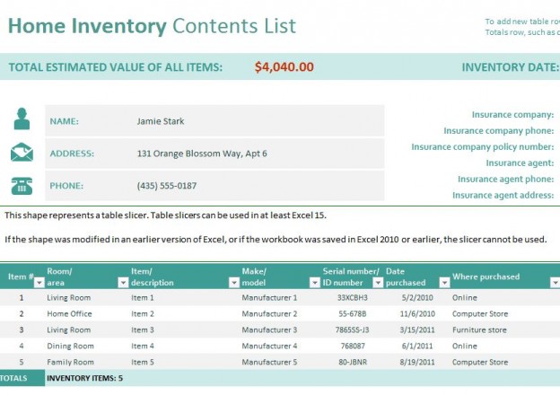 home inventory checklist my move item qty value