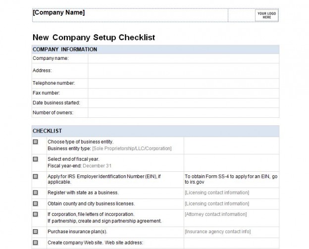 New Company Checklist | New Company Checklist Template