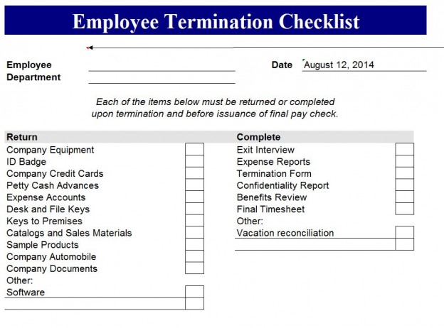 Termination Checklist | Termination Checklist Template