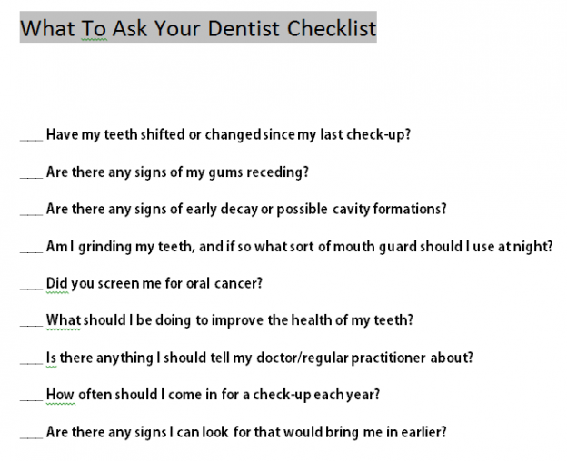 What To Ask Your Dentist Checklist 