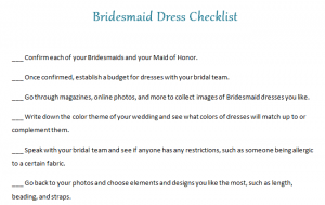 Bridesmaid Dress Checklist