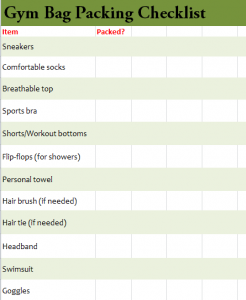 Gym Bag Packing List