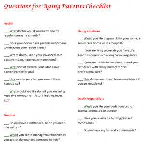 Questions for Aging Parents Checklist