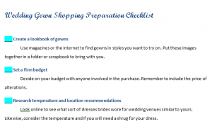 Wedding Gown Shopping Preparation Checklist