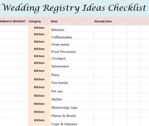 Wedding Registry Ideas Checklist