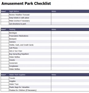 Amusement Park Checklist