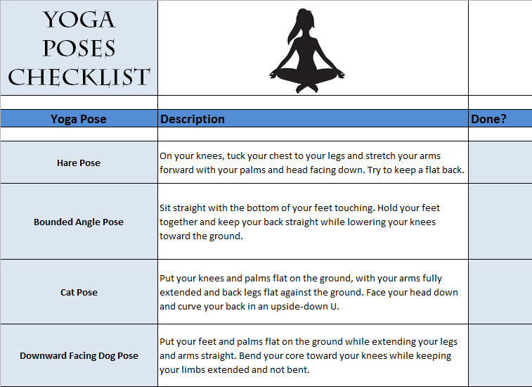  Yoga Poses Checklist 