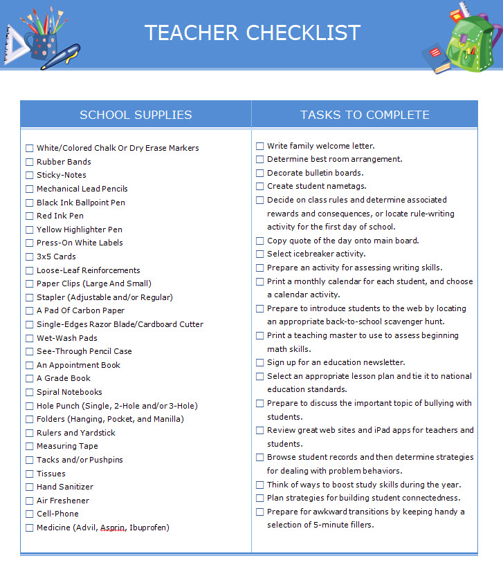 teacher-checklist-template